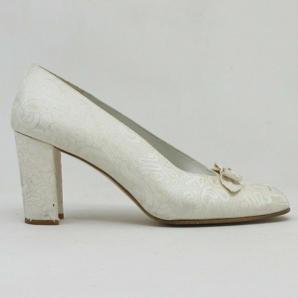 Floral Pump Block Heels Square Toe 